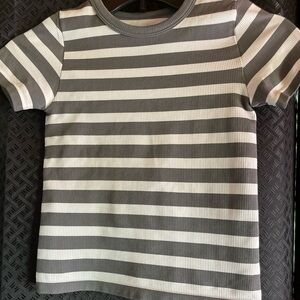 Harper Gray and White Striped Tee